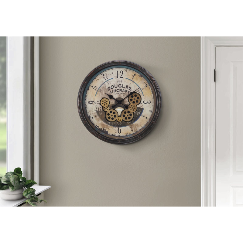 Horloge, 20 po, mécanisme d'engrenage, horloge murale, brun, transitionnel