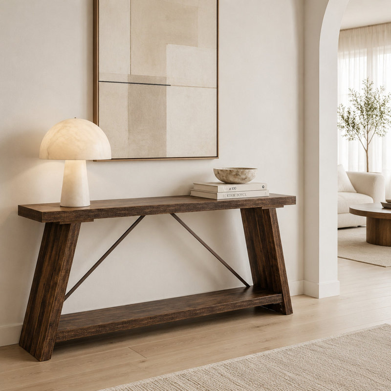 Console extra longue de 180 cm (70,9 po) à placer derrière un canapé, en noyer