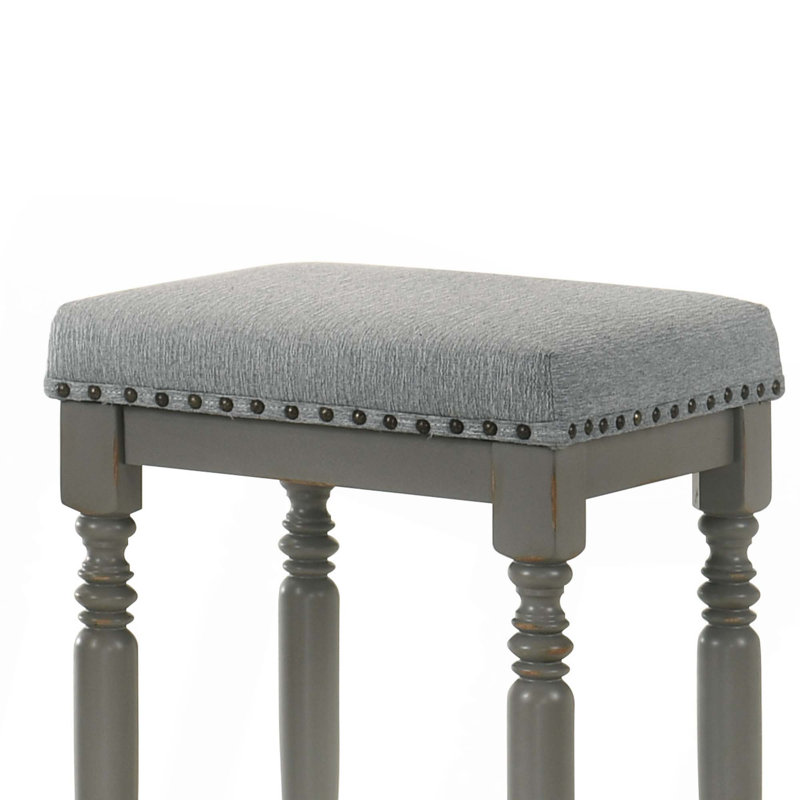 Tabourets de comptoir en bois rustique avec siège rembourré et garniture cloutée (ensemble de 2), Gris, Gris