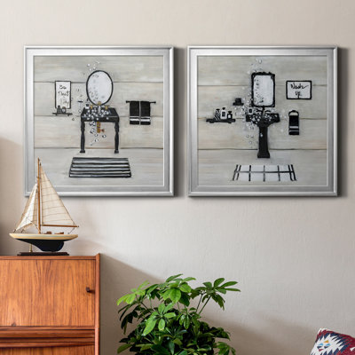 Neat and Tidy Bath - Ensemble de 2 peintures sur toile encadrées