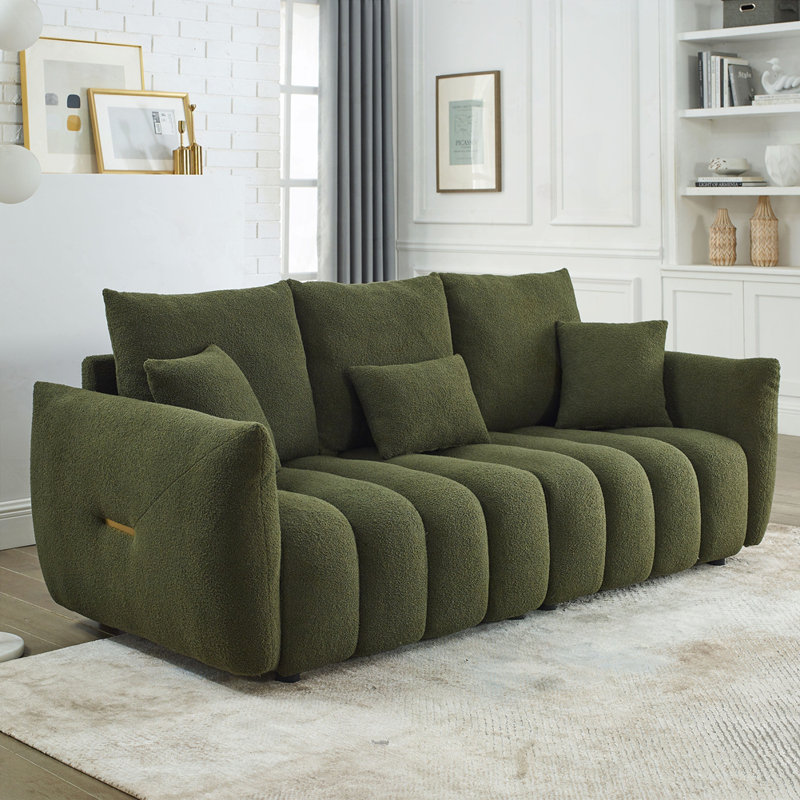 Jittender Upholstered Sofa, Green Teddy, 32" H x 82" W x 36" D
