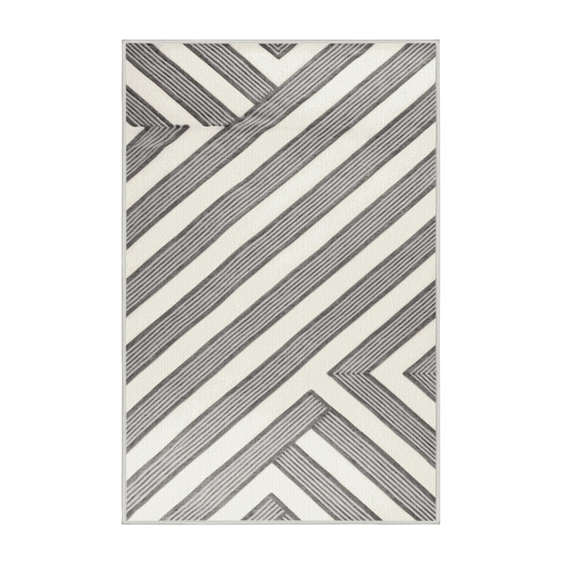  Tapis blanc lavé rayé gris clair, Rectangle 7 pi x 9 pi
