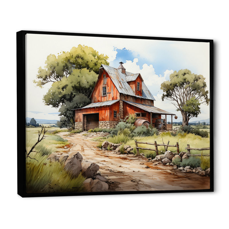 Paysage de ferme II - impression, H 30 po x l 40 po x P 1,5 po, Cadre flottant noir