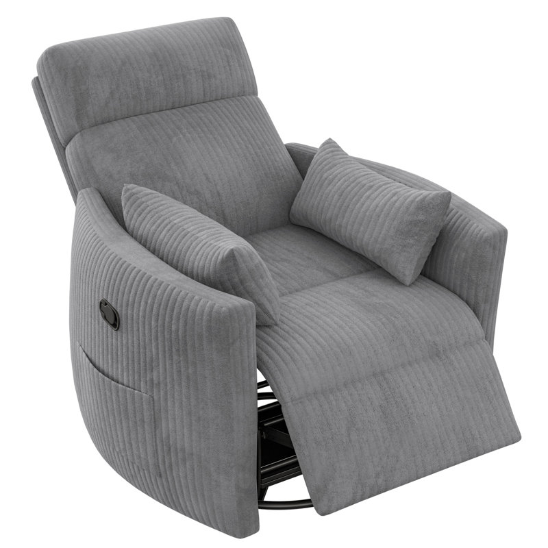 Swivel Rocker Recliner Chair with 8-Point Massage, Gray Corduroy