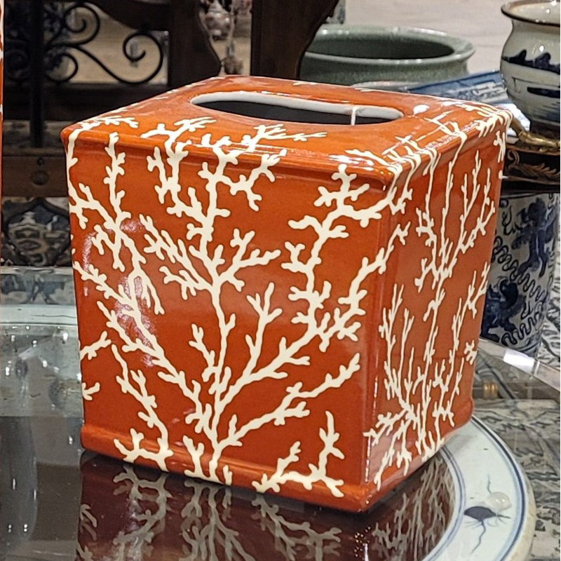 Couvercle de boîte à mouchoirs en porcelaine corail