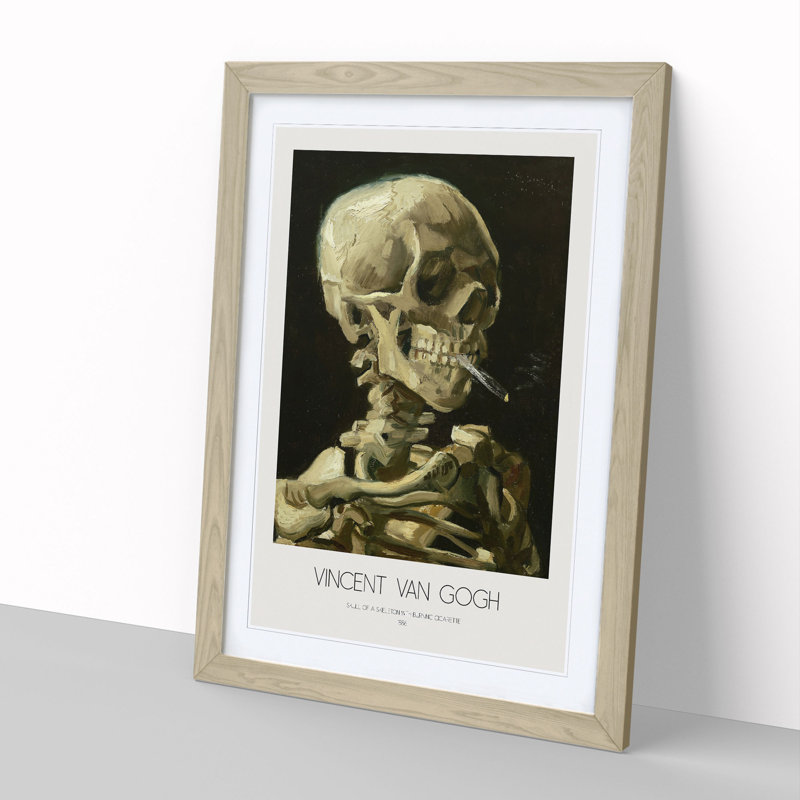 Skull of a Skeleton with Cigarette with Border by Vincent Van Gogh - Picture Frame Painting on MDF, 65cm H x 48cm W x 2cm D
