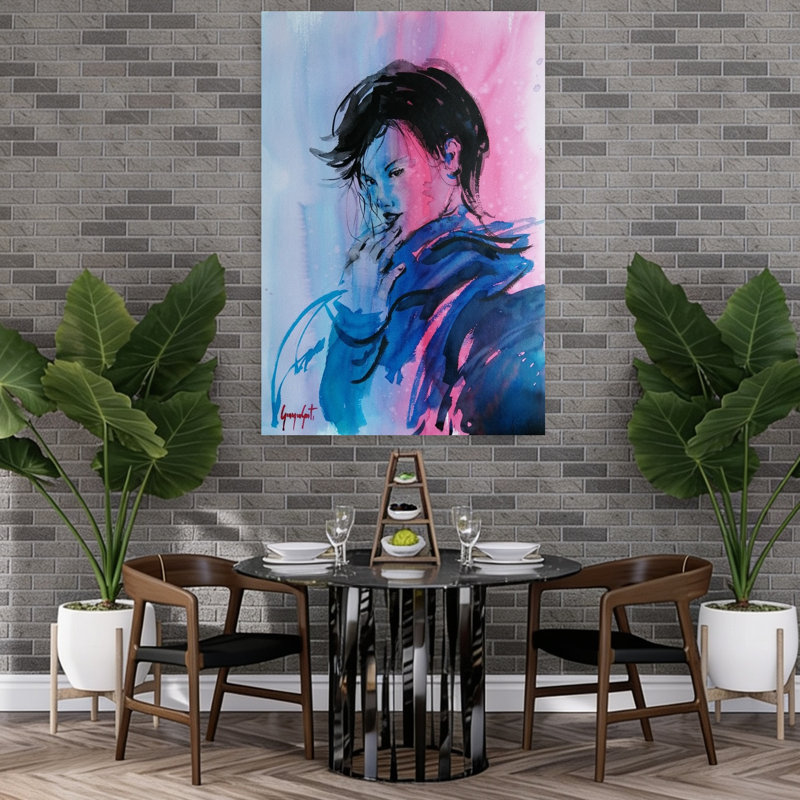 «Dynamic Pink Blue Portrait Colorful Contemporary Dramatic Portrait», reproduction d'art, 60" H x 40" W