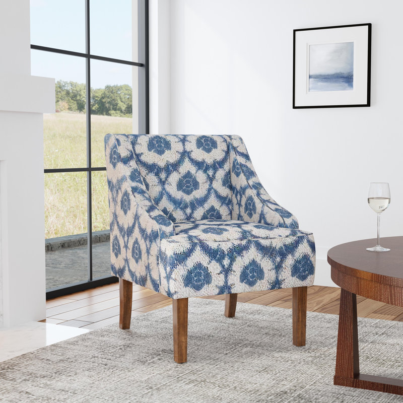 Adona Accent Chair, Blue Ikat Print 100% Polyester