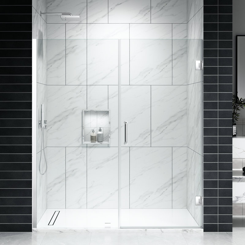 EV Series 51In. - 52In. W X 72In. Frameless Swing Hinge Glass Shower Door | 1 Inches Width Adjustment For Each Size | 3/8 In. Thickness Tempered Clear Glass | Adjustment Uneven Walls