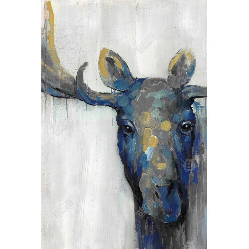Orignal bleu - impression encadrée de cerf gris pour décoration intérieure, H 36 po x l 24 po, Noir
