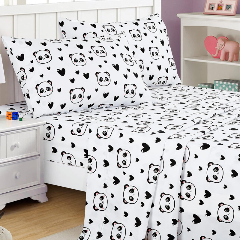 Fun Kids Teens Microfiber Sheet Set, White Panda, Queen Sheet Set with 2 Pillowcases