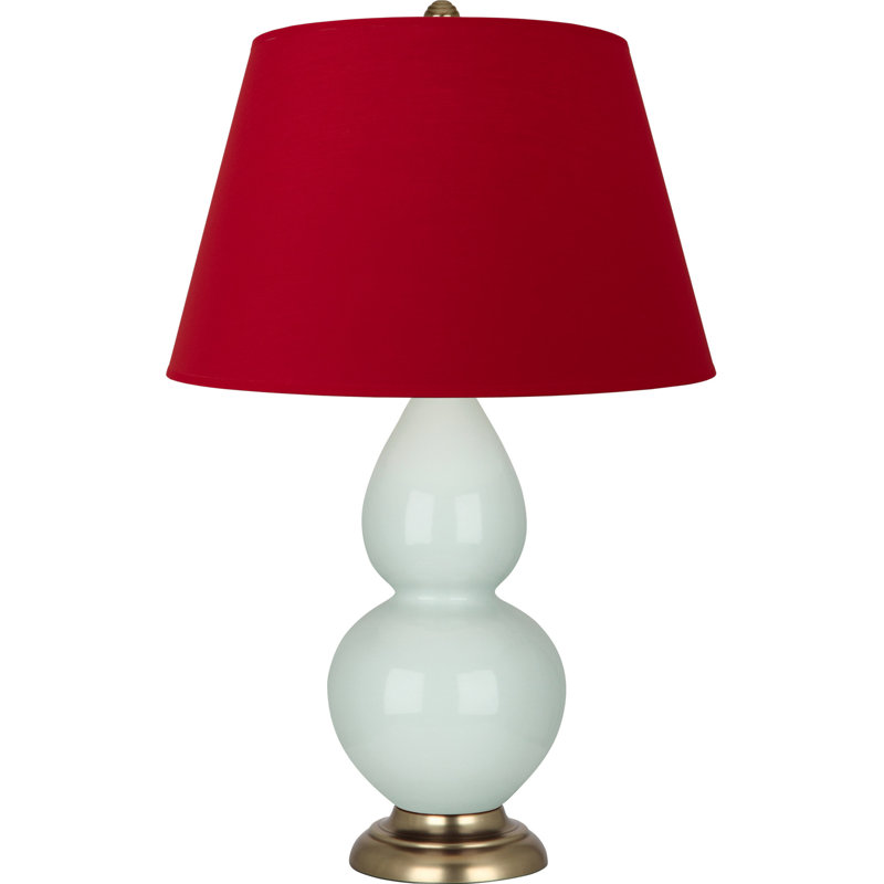 Lampe de table double gourde en céramique, Céladon glacé / laiton, Blanc cassé, Laiton