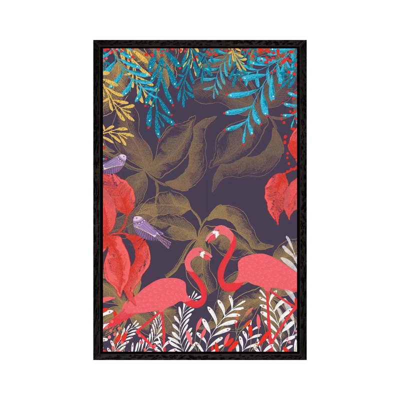 Flamingo Love by Michelle Campbell - Floater Frame Gallery-Wrapped Canvas Giclée on Canvas, Black Framed Canvas