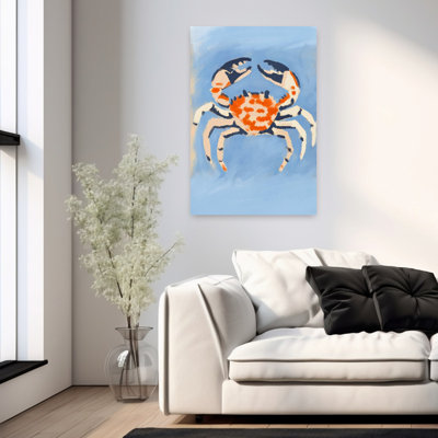 Crab On Blue Canvas Abstract Colorful Modern Crab Coastal Wall Art