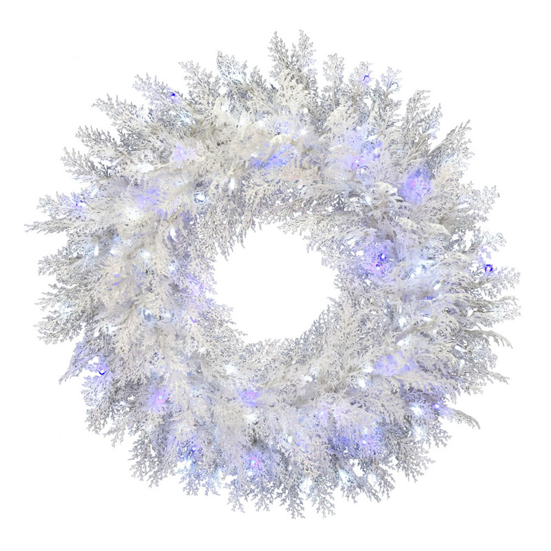 Série de Noël artificielle en pin cèdre floqué, Scintillement blanc pur
