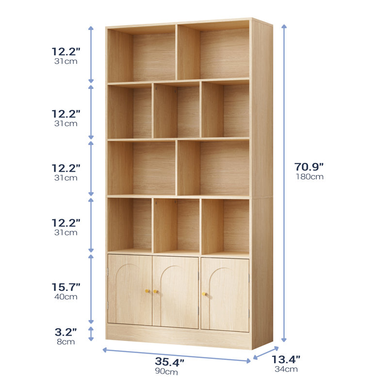 71" Tall Bookshelf With 10 Cubes And 3 Doors, 4-tier Bookshelf, Open Shelf Bookcase With Cabinet, Modern Cube Storage Organizer For Living Room, And Office, White