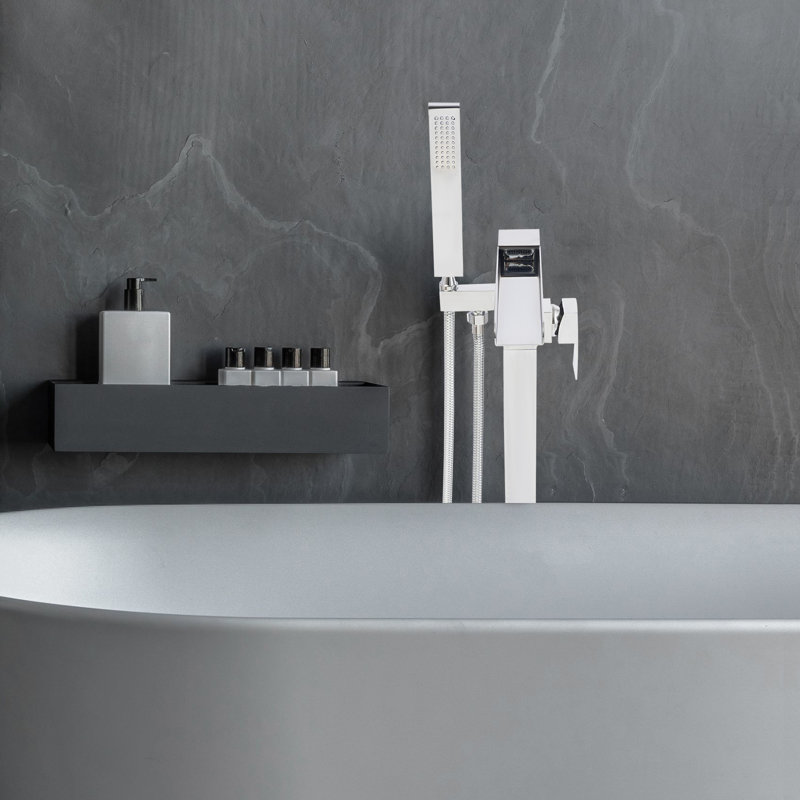 Freestanding Bath Tap With Hand Shower, Silver