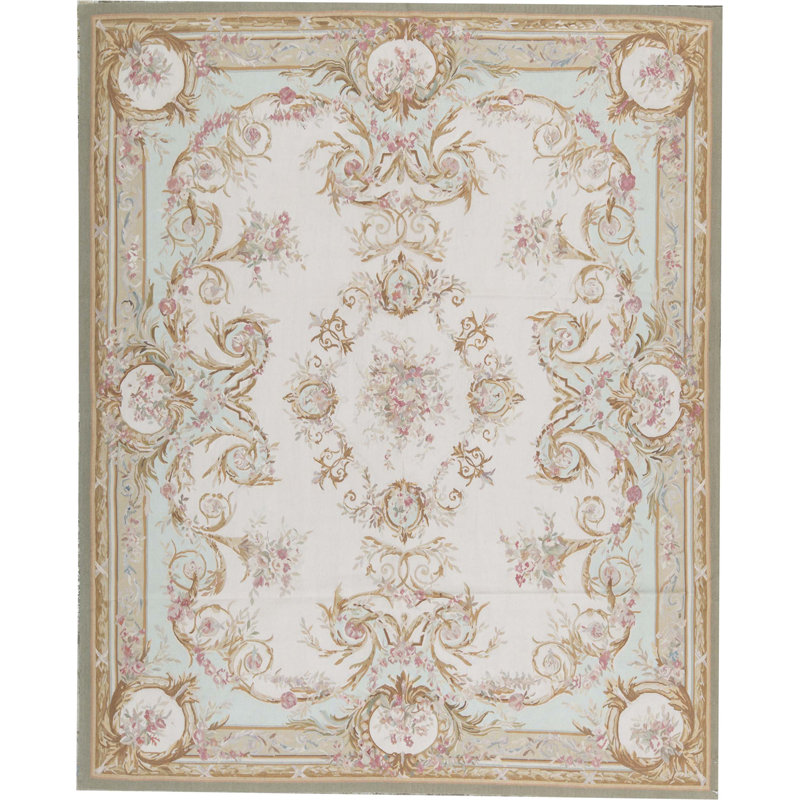 Hand-Knotted High-Quality Beige and Green Area Rug