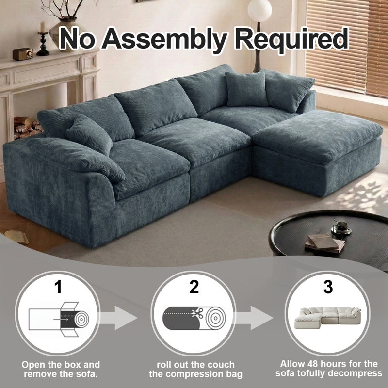 Canapé modulaire en forme de L de 109 po avec siège à dossier profond en forme de L avec repose-pieds mobile de 109 po et canapé compressible surdimensionné pour le salon