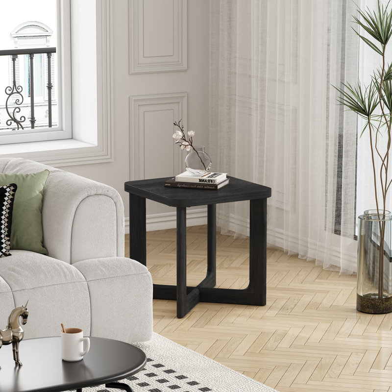 Izat Square Solid Wood End Table Side Table, Black