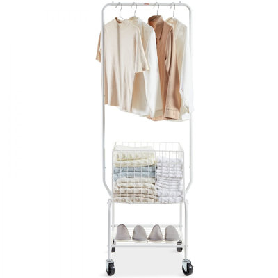 Panier à linge roulant en métal avec support à vêtements suspendu