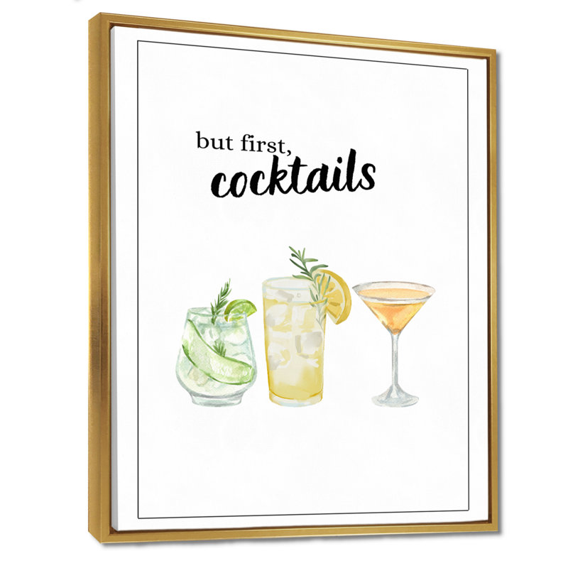 But but, cocktails - salon d'art mural, H 44 po x l 34 po, Cadre flottant doré