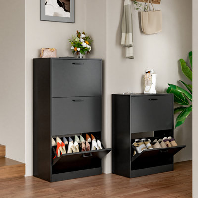 3-Tier Shoe Storage Cabinet with Flip Drawers, 12-18 Pair Free Standing Shoe Organizer 23.6''W for Entryway