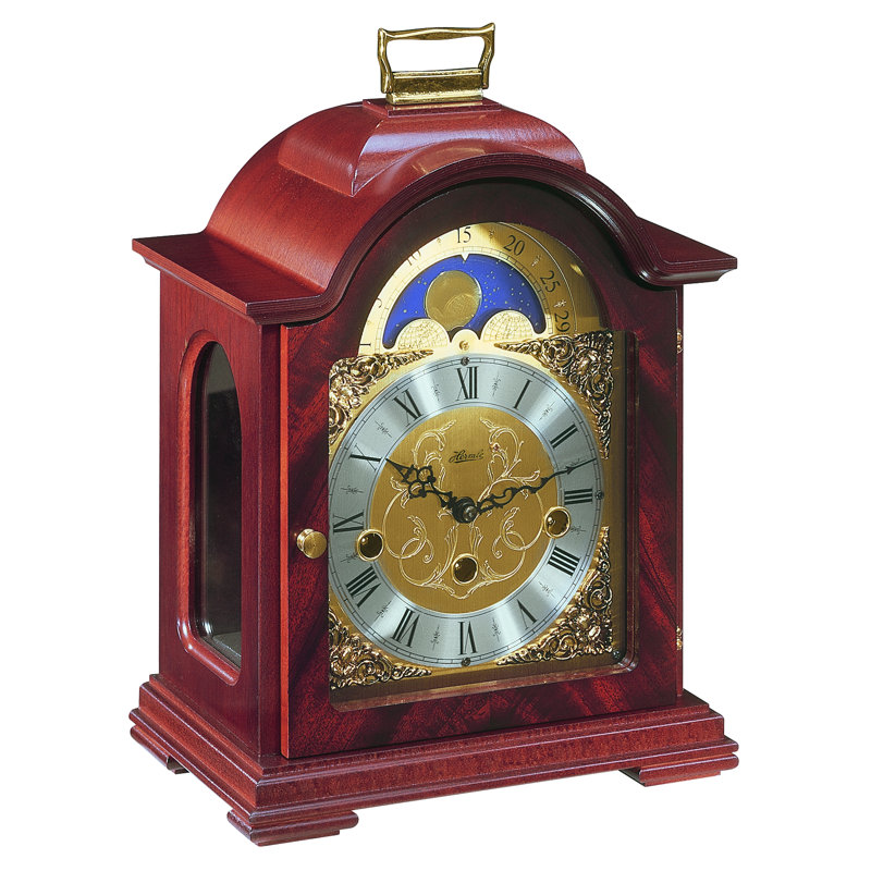 Traditional Analogue Walnut Solid Wood Mechanical Tabletop Clock in Dunkelrot
