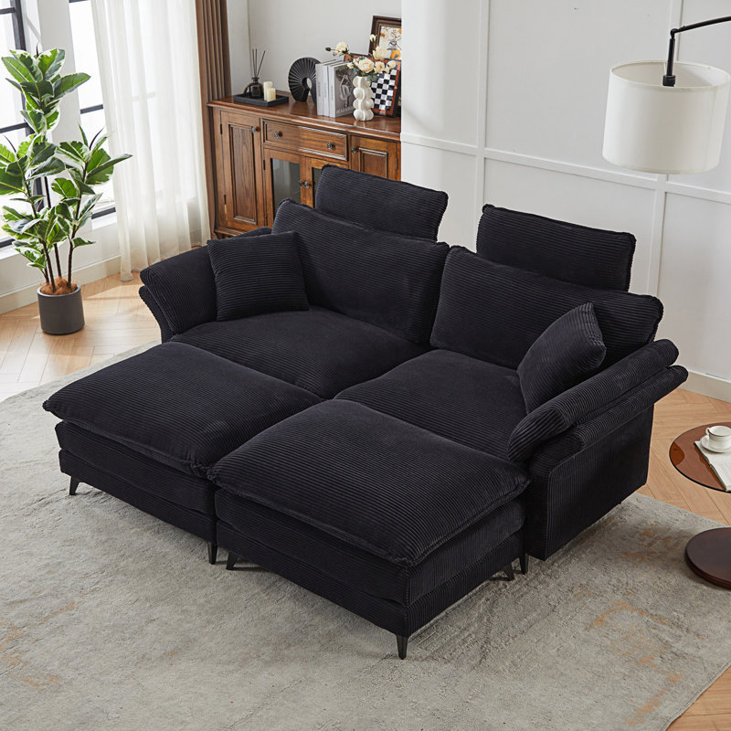 Canapé modulaire à assise profonde, canapé confortable avec repose-pieds Cloud, causeuse, Noir