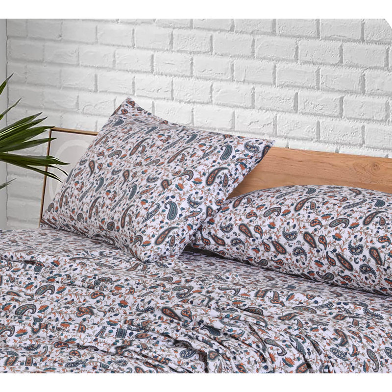 Ensembles de draps 100% coton, Ensemble de draps pour très grand lit avec deux t, Cachemire bleu sarcelle