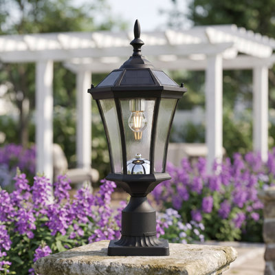22 inch Black Solar LED Post Light Dusk to Dawn Outdoor Lamp with Pier Mount Base
