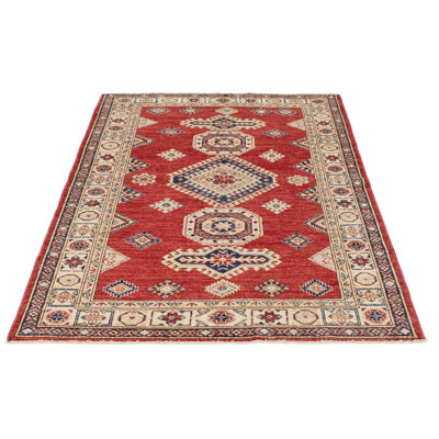 4x6 Red and Ivory Kazak Tribal Rug