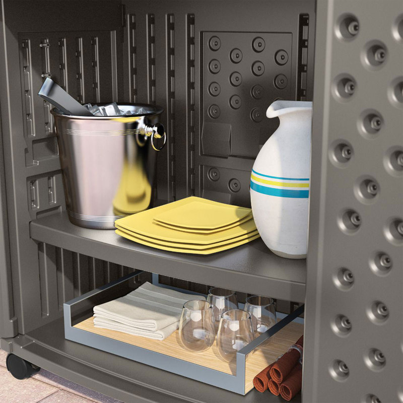 Suncast 31.75 in. W x 19.5 in. D Resin Outdoor Prep Station with Storage Cabinet, Made in the USA, Stoney