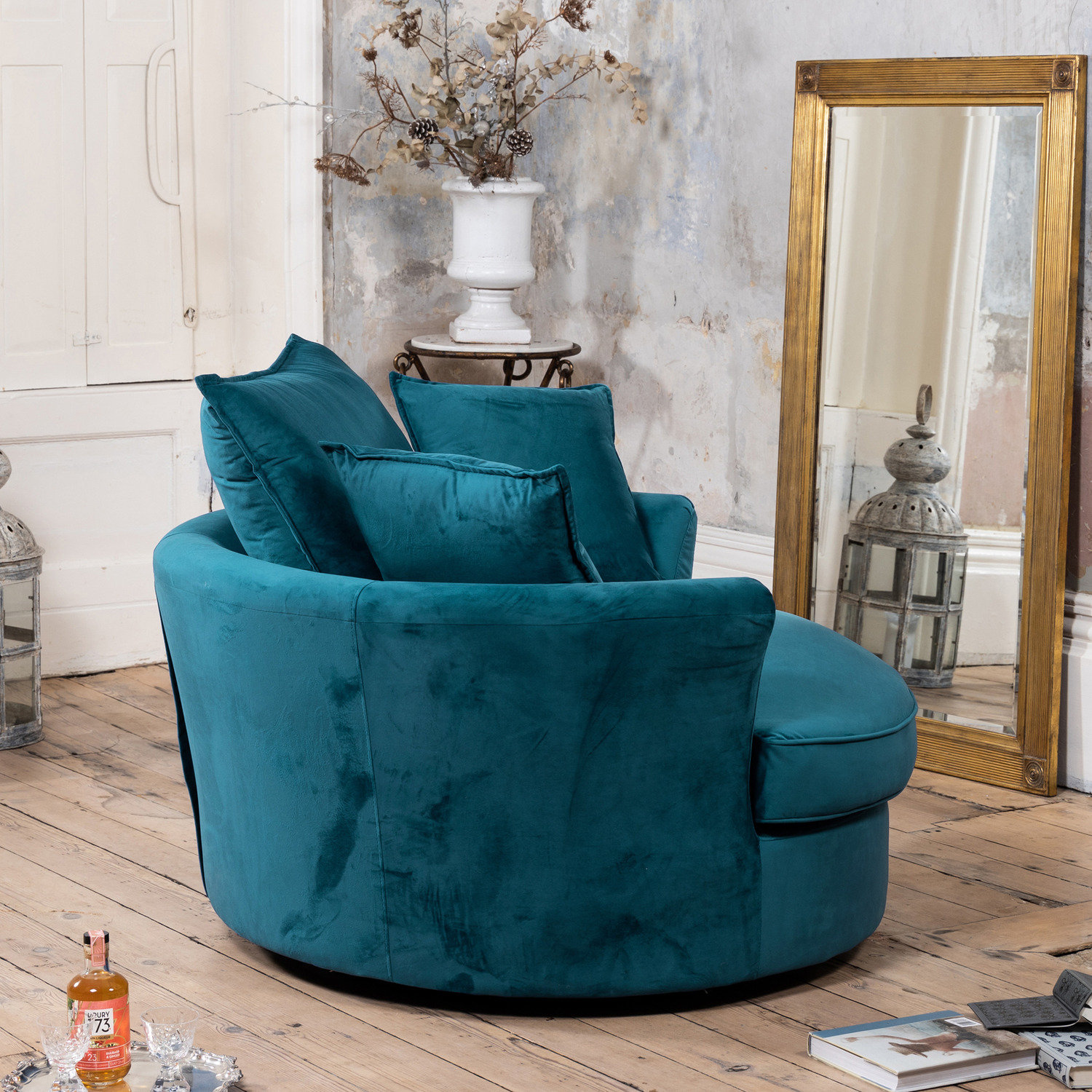 Blue swivel chair living room discount