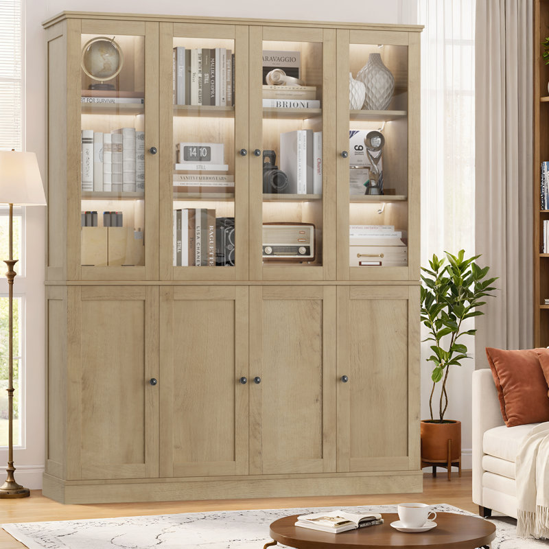 Bibliothèque de rangement 73,6 "avec lumières DEL, Chêne