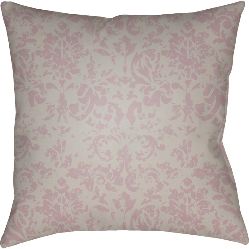 Damask Throw Pillow, 18" H x 18" W x 4" D, Grey/Pink