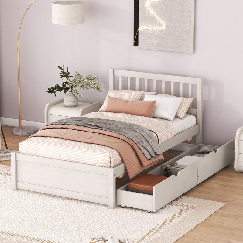 Lit, lit plateforme en bois de conception moderne avec 2 tiroirs