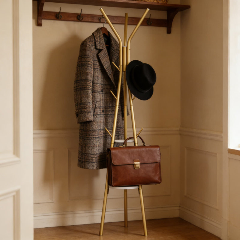 Portemanteau autoportant avec 12 crochets et 2 tablettes, organisateur d'entrée pour vestibules, chapeaux, sacs et foulards
