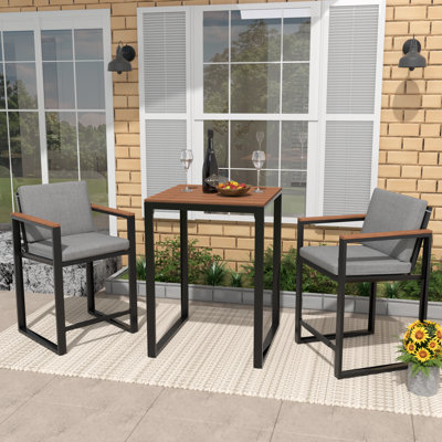 Outdoor Bar Set Patio Chair Sets For Dining Backyard With High Table Faux Wood Armrest Water-Resistant Cushion by Latitude Run