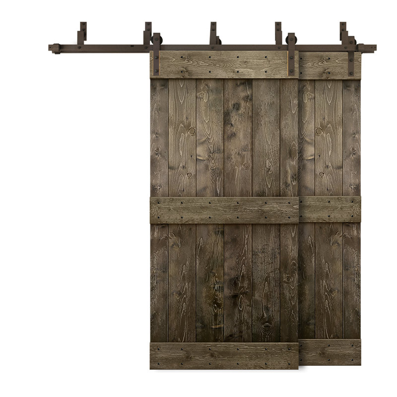 Porte de grange double à panneaux en bois teinté à panneau Mid-Bar, 44 po x 84 po, Espresso
