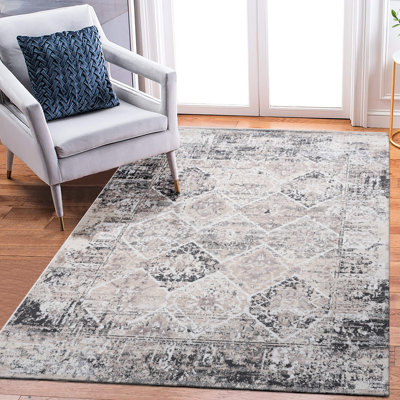 Tapis 6 x 9 crème / anthracite, sans perte de teinture, teint, décorant le salon, la chambre à coucher, le bureau de la salle à manger, le vestibule, le tapis de chambre de dortoir, convient à la chambre de bébé
