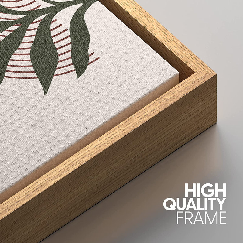 Mid Century Modern Boho Geometric Mandala Pattern Forest Plant - 3 Piece Floater Frame Graphic Art Set on Canvas, Natural