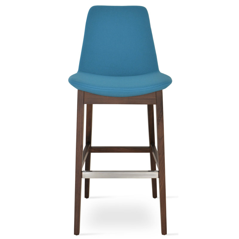 Eiffel Wood Counter & Bar Stool in Wool, Walnut, Camira Wool-Turquoise, Short Stool (24" Seat Height)