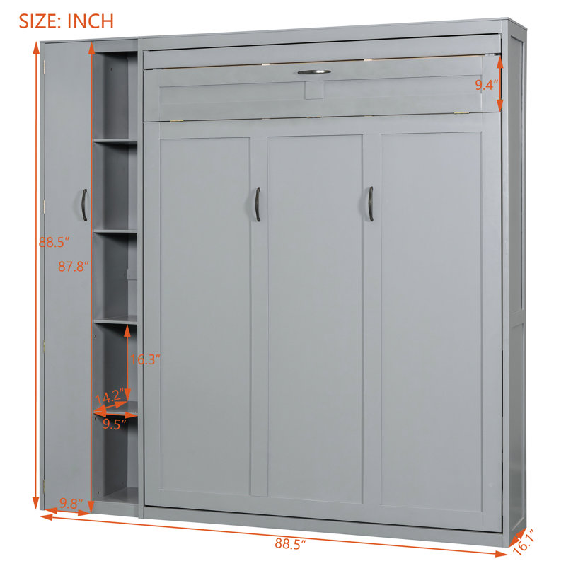 Grand lit gris avec tablettes fonctionnelles et porte-matelas confort, Gris, Grand lit