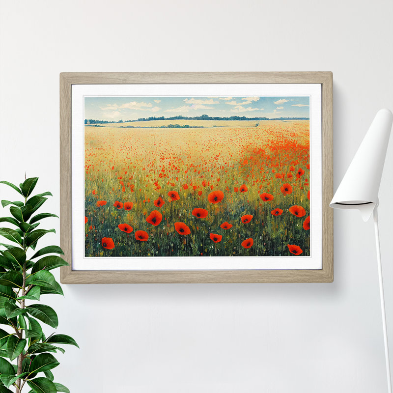 Poppy Field Watercolour Vol.1 - Framed Print, 25cm H x 34cm W x 2cm D, Oak