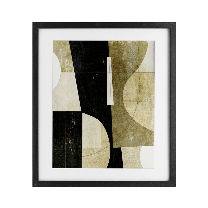 «Earth Tone Collage Shapes», reproduction imprimée sous verre, conception de Suzanne Nicoll, Cadre noir minuit