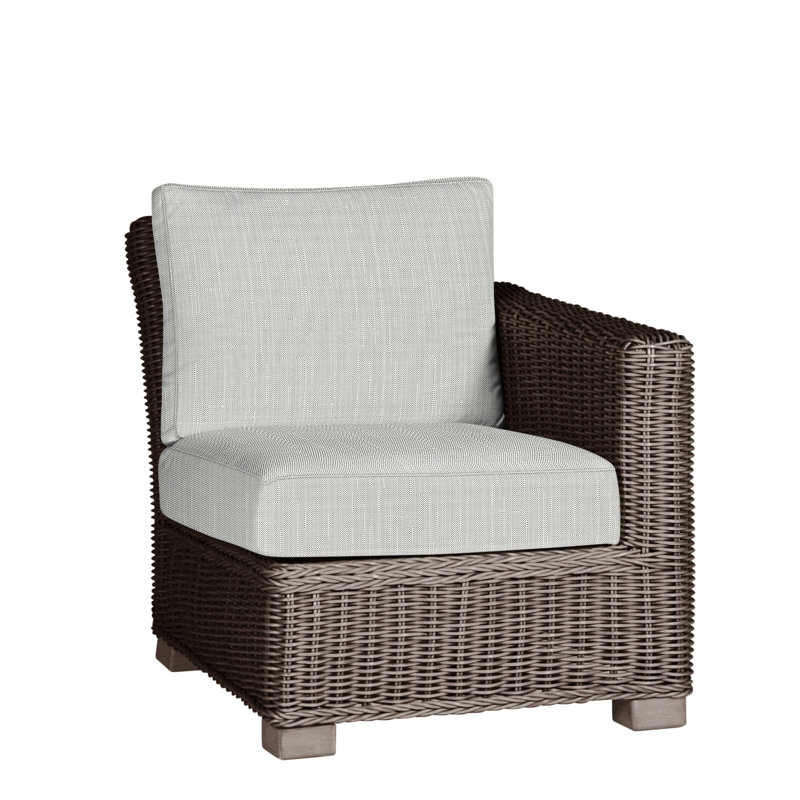 Canapé modulaire d'extérieur en résine tressée rustique N-Dura, Welt, Huître, Sunbrella® argent Verona