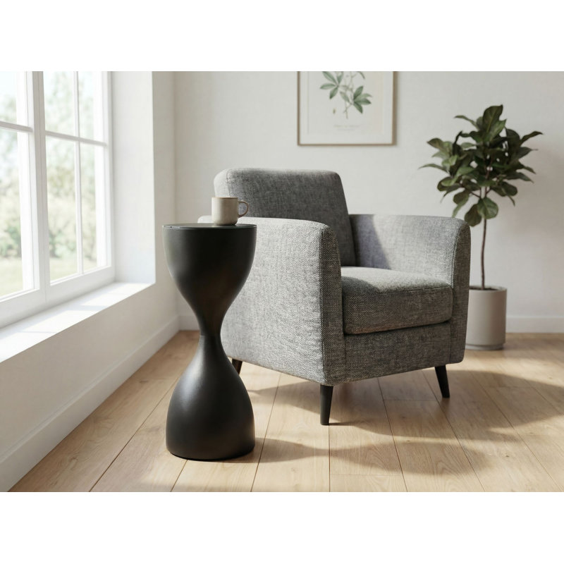 Black Hourglass Metal and Glass Side Table