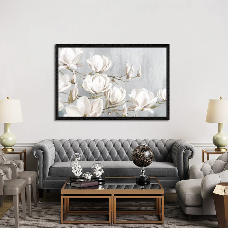 White Magnolia by Eva Watts - Wrapped Canvas Print, Black Framed, 30.48 cm H x 45.72 cm W