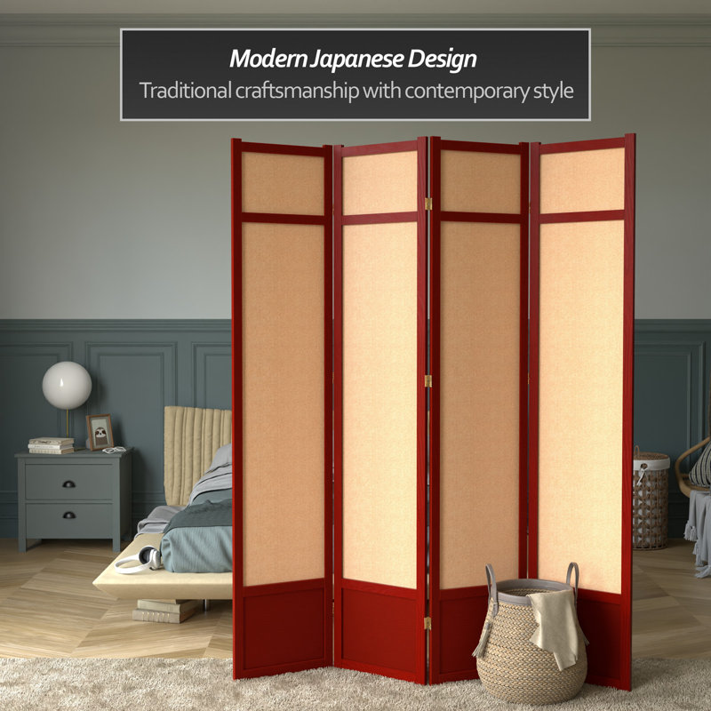 Clarke 83.5'' H Solid Wood Folding Room Divider, Rosewood, 4 Panel